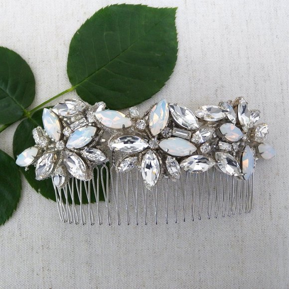 Erin Cole Bridal Hair Comb, Crystal Bridal Hair Comb, Clear, White Opal Crystals